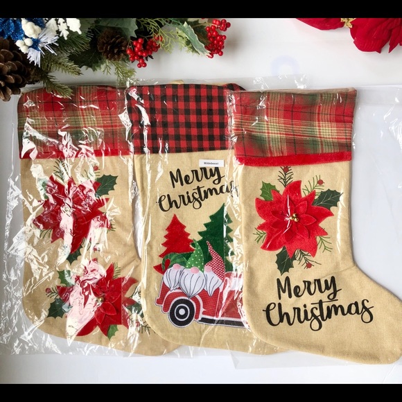 🎄3 Pieces 3D Merry Christmas Flowers 18” Stocking - Picture 15 of 15
